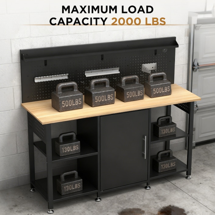 WB3MD-S 60-inch 2000 lbs Capacity Heavy Duty Workbench - Wood Top